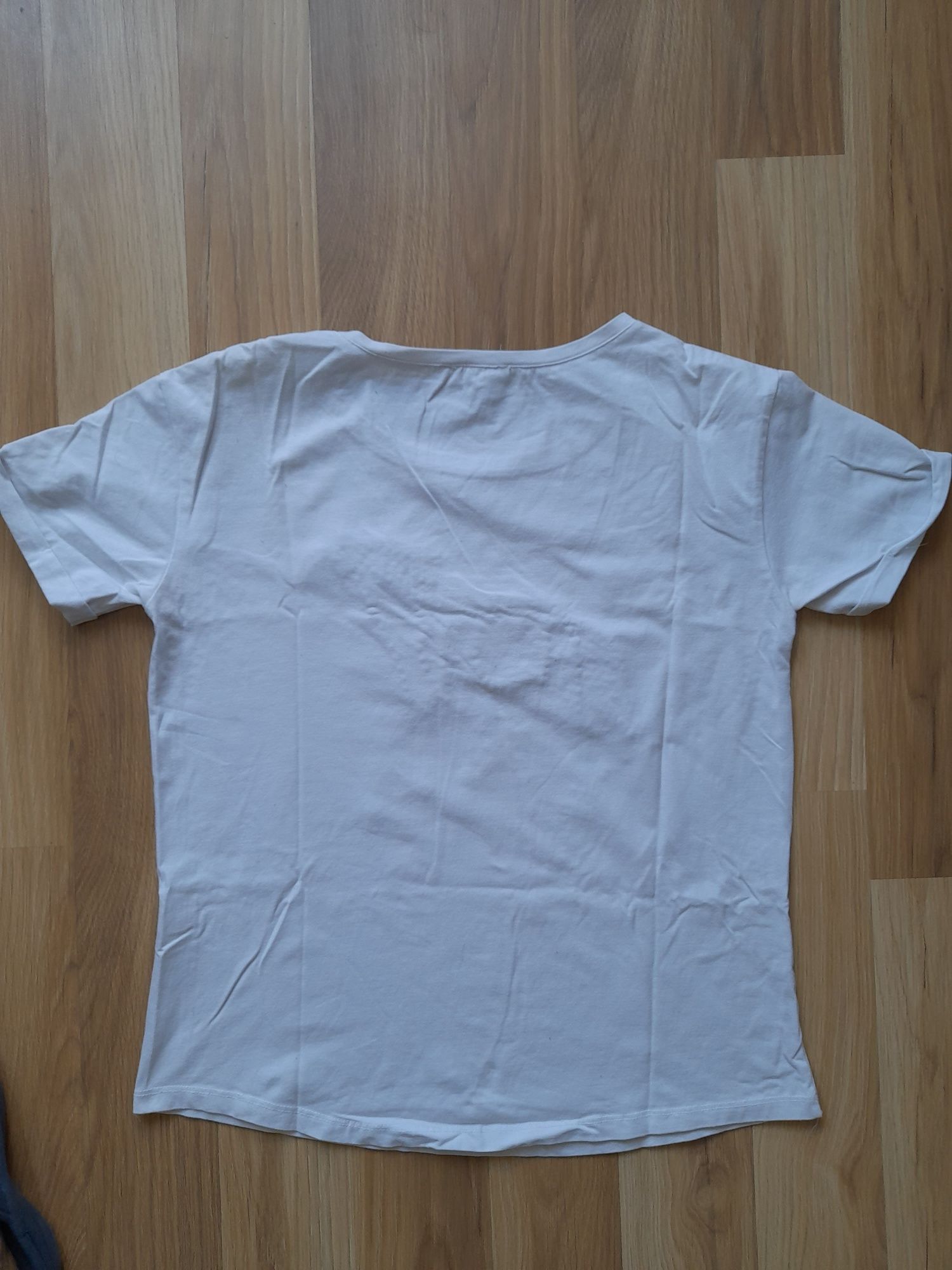 Biała bluzka z koralikami rozmiar L M T-shirt 38 40