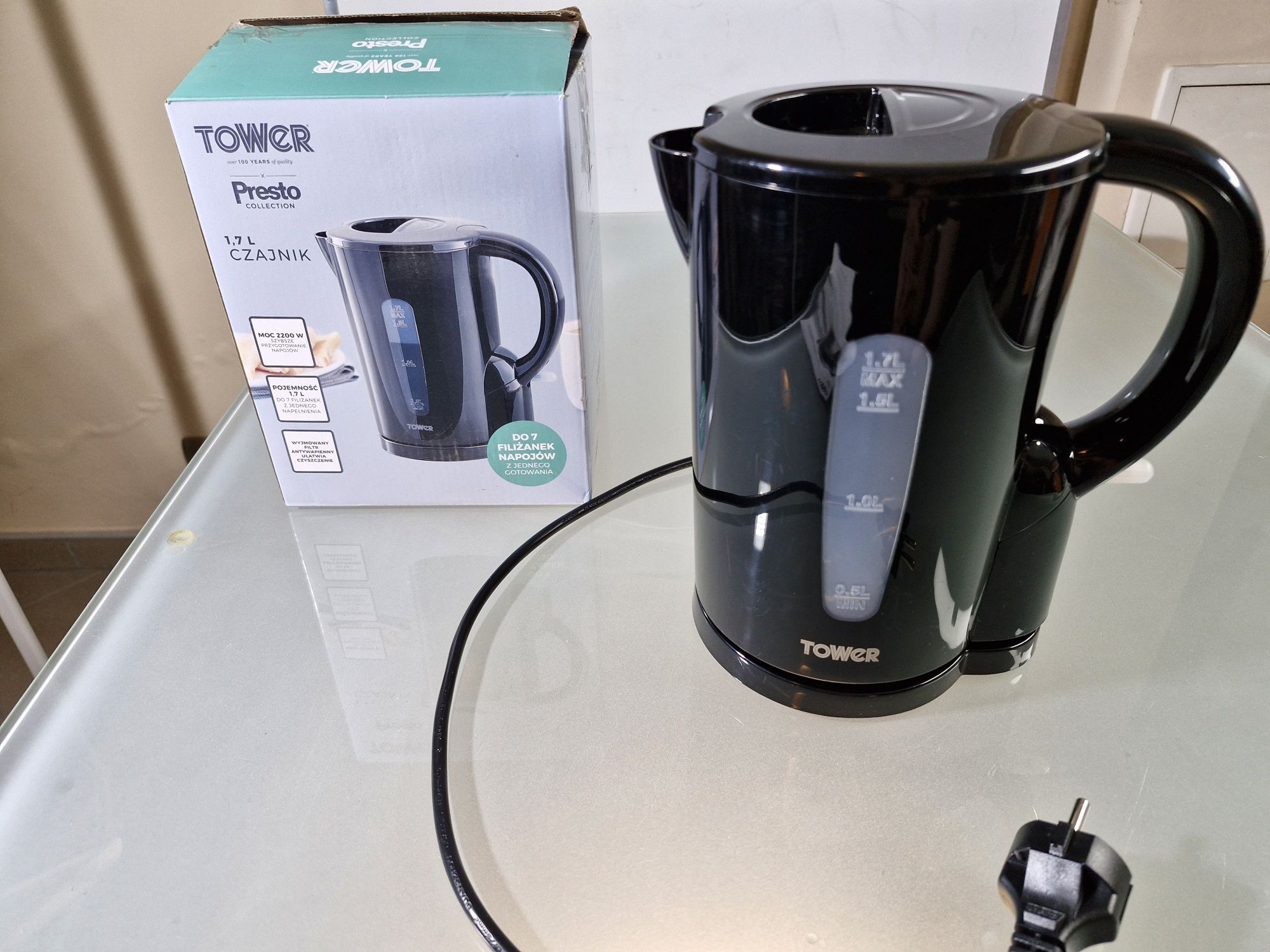 Tower Presto Czajnik Elektryczny Bezprzewodowy 1,7l 2200W Czarny