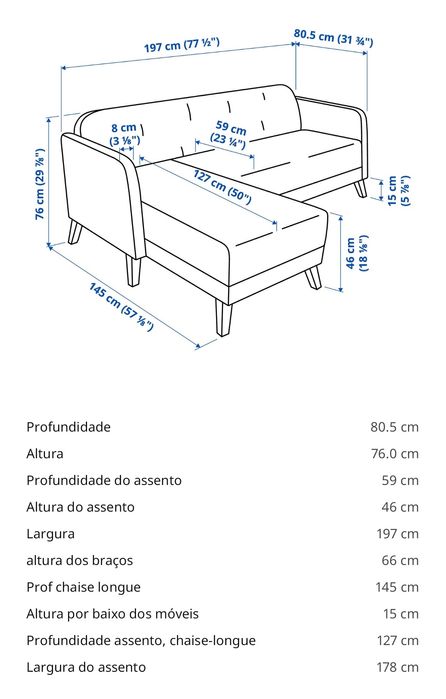 Sofá Linanäs com chaise longue bege