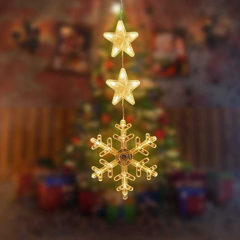 Dekoracja LED świecąca w okno ŚNIEŻYNKA + dwie gwiazdy 80x18 cm