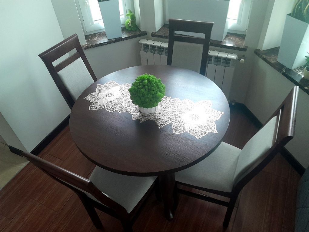 Stół okrągły rozsuwany   6x krzesło komplet  wenge