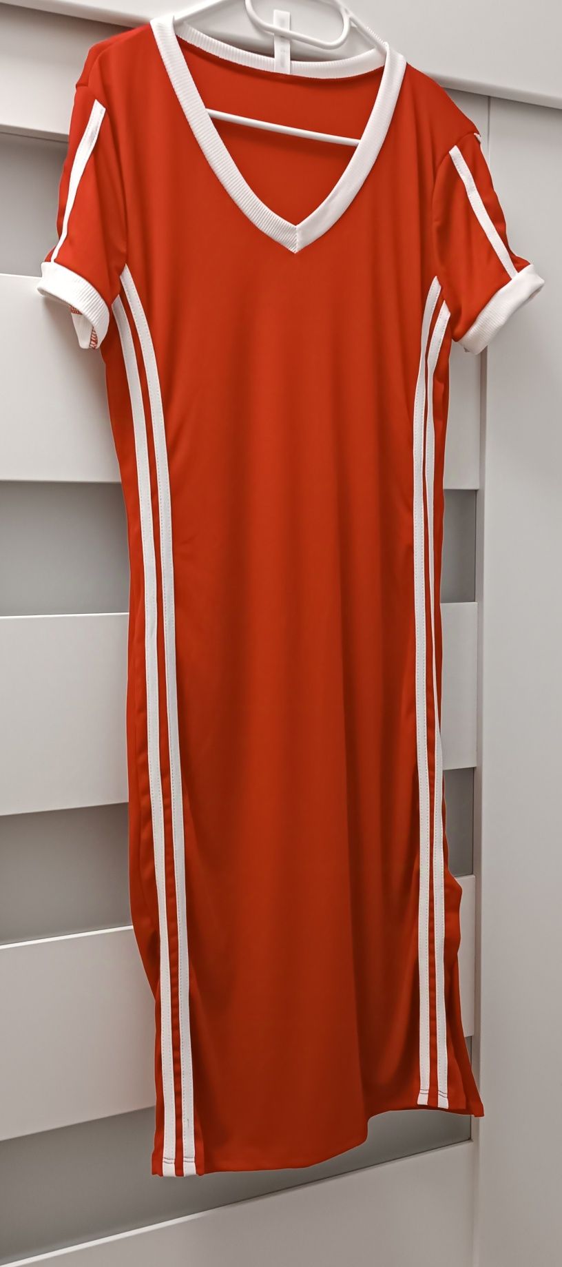 Sukienka prążek uni na S M L xl paski czerwona