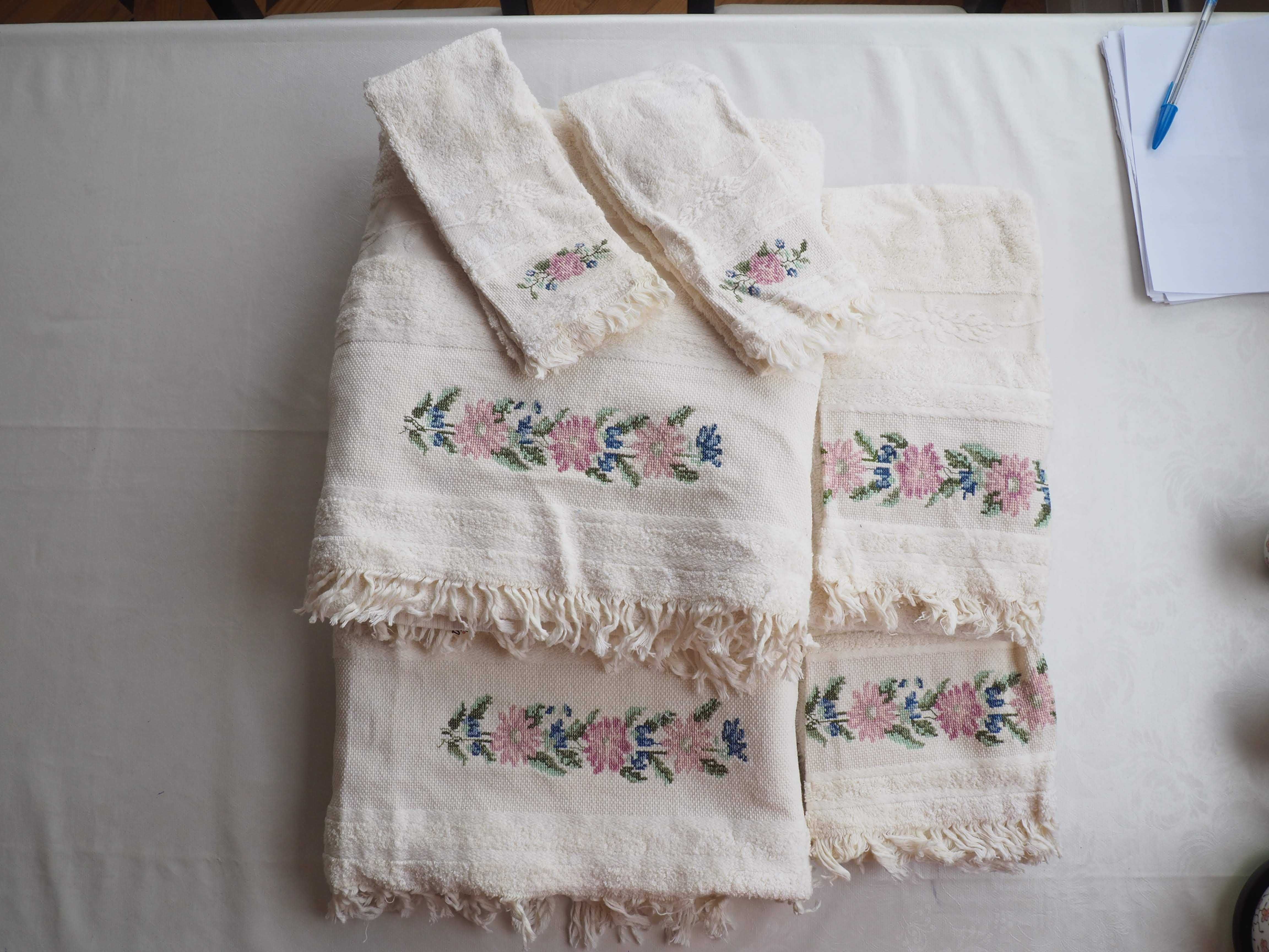 Conjunto de toalhas de algodão 100% bordadas à mão cor-de-rosa