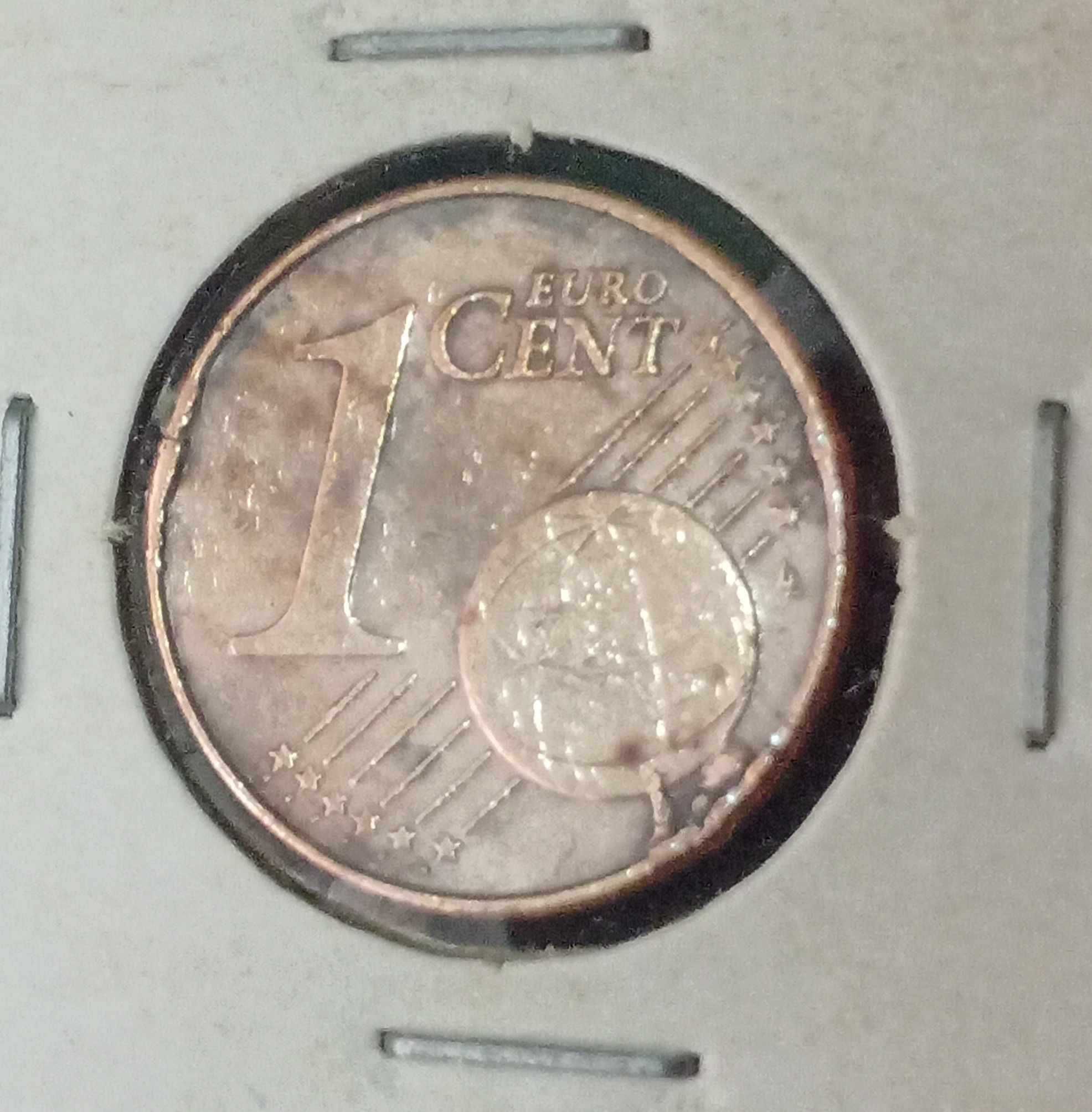 Moeda 1 cêntimo Portuguesa com defeito 2002