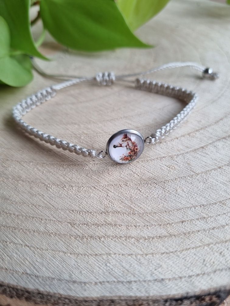 Bransoletka kaboszon konie makrama handmade