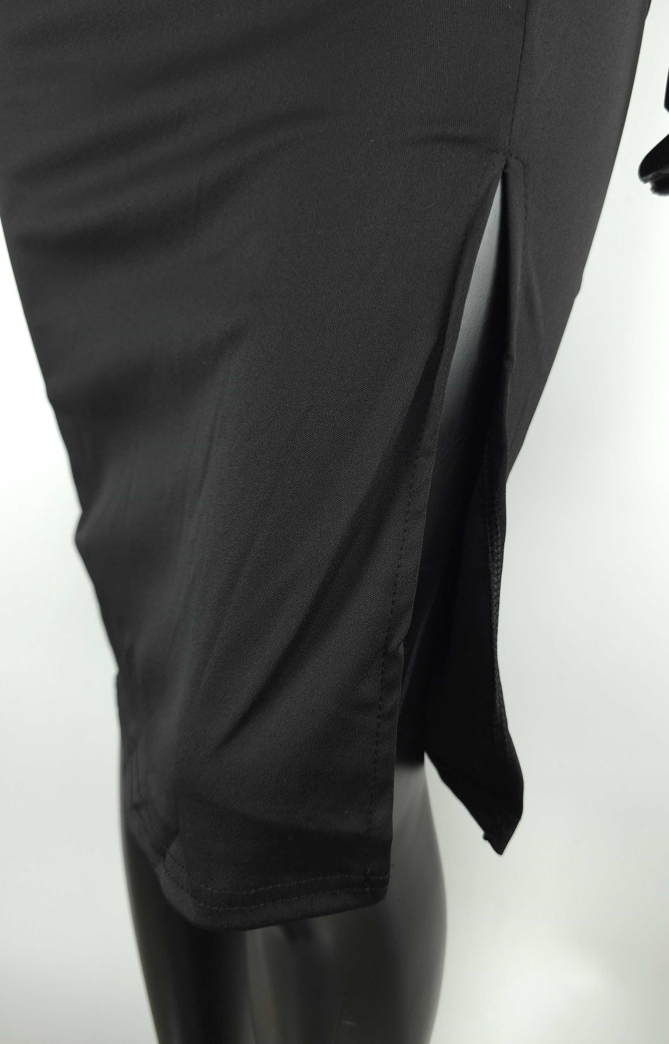 Czarna sukienka na jedno ramię elegancka falbana marszczenia M 38