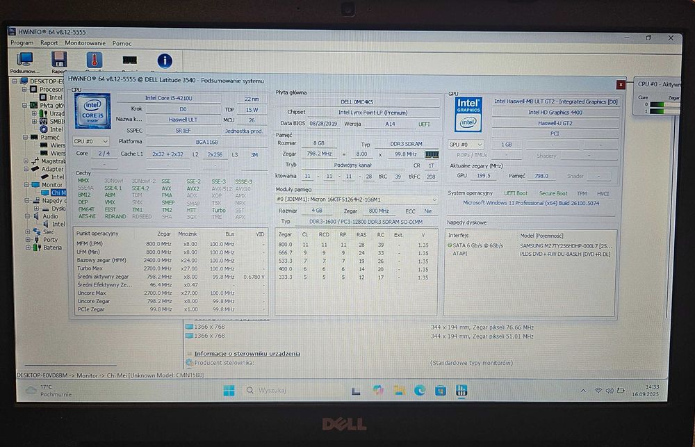 A356] Laptop Dell Latitude 3540 i5-4210U 8GB 256GB SSD Win11