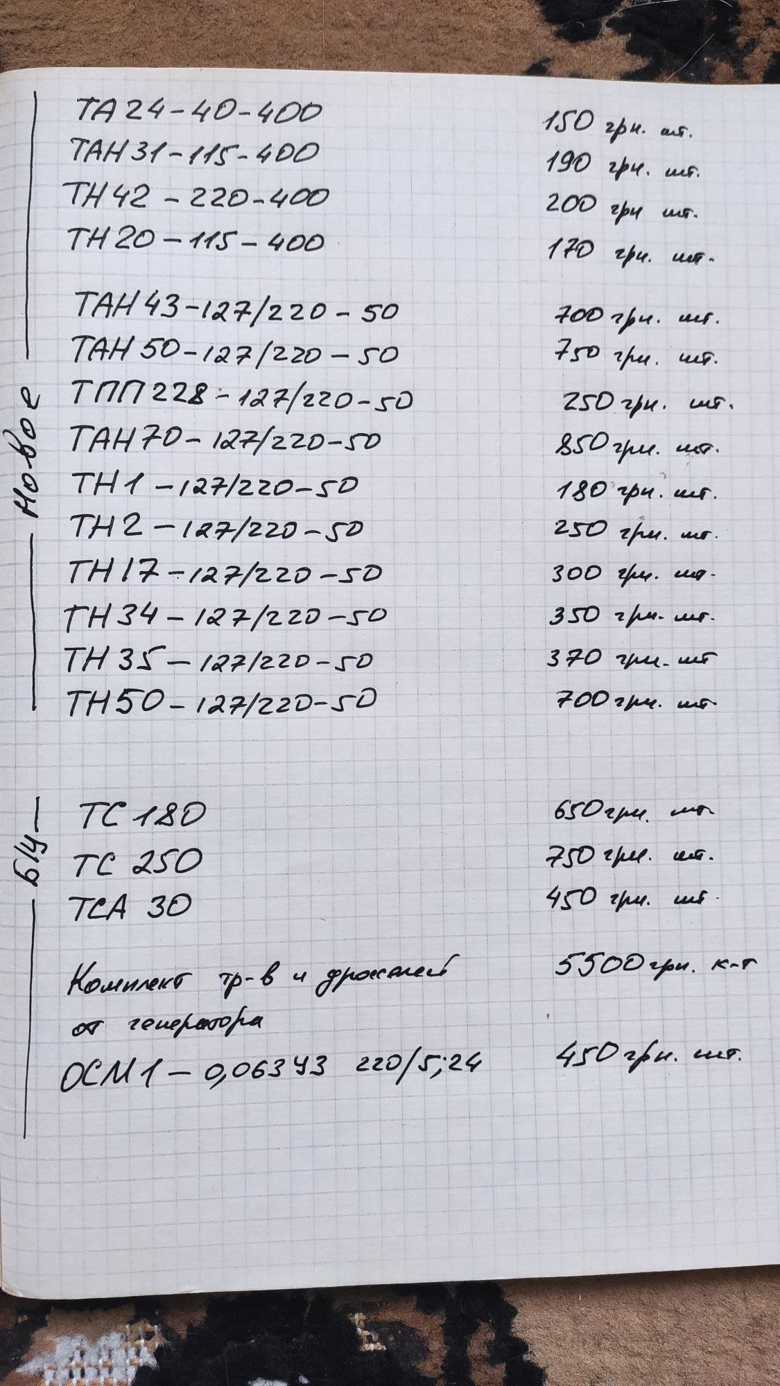 Трансформатори різні тан, тн, тс