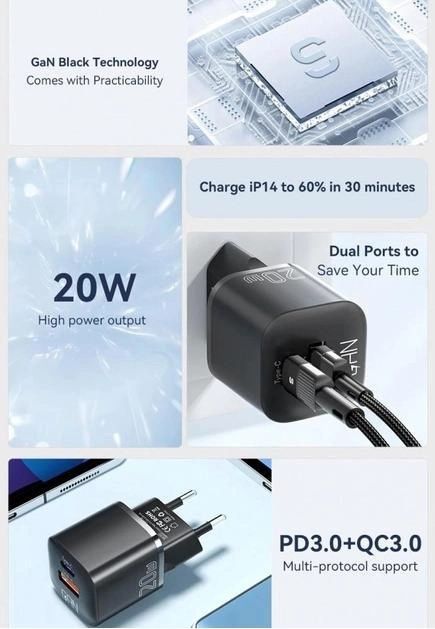 Зарядний пристрій Essager 20W GaN PD USB-A+Type-C