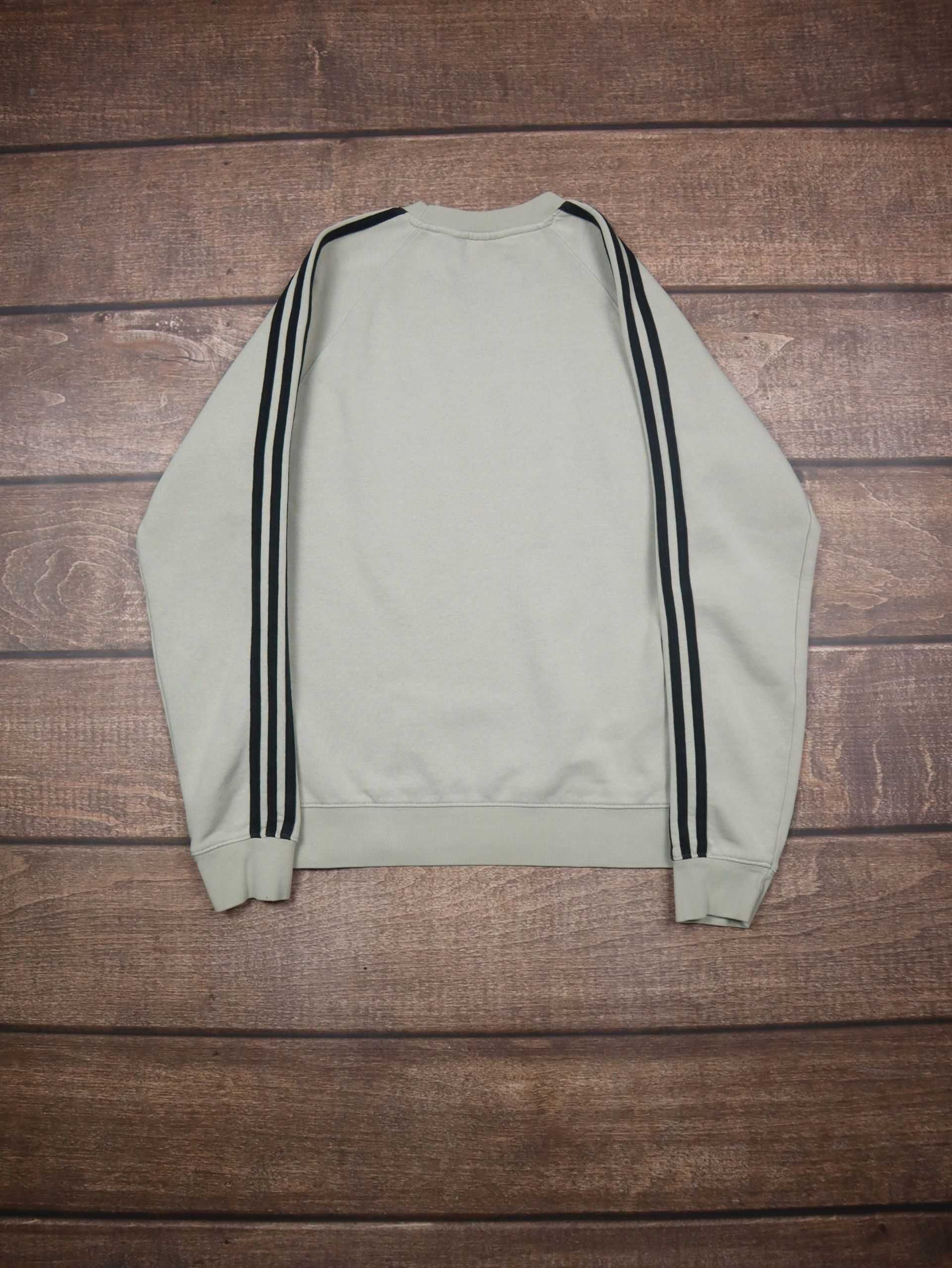 Adidas 3Stripes crewneck beżowa bluza bez kaptura z czarnymi paskami