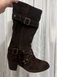 Botas salto castanhas em pele