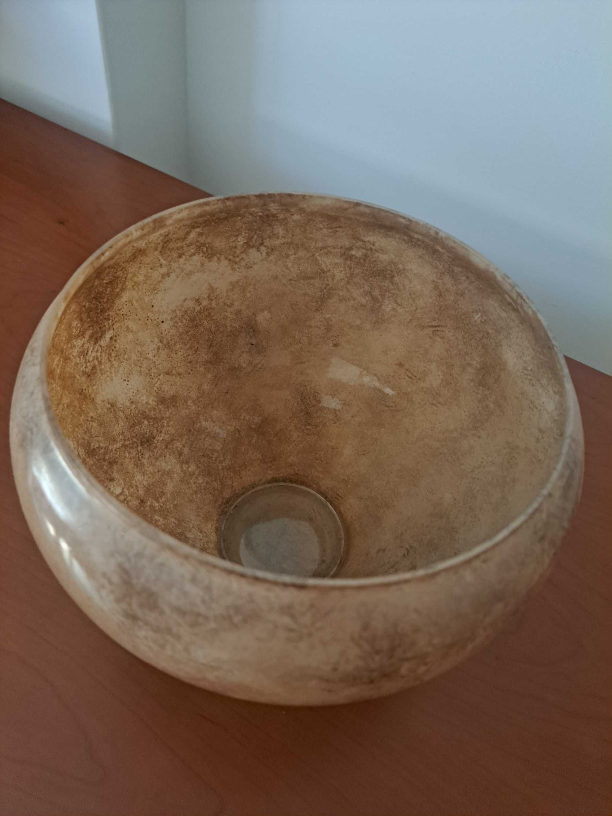 Vaso/terrina decorativo em vidro e metal