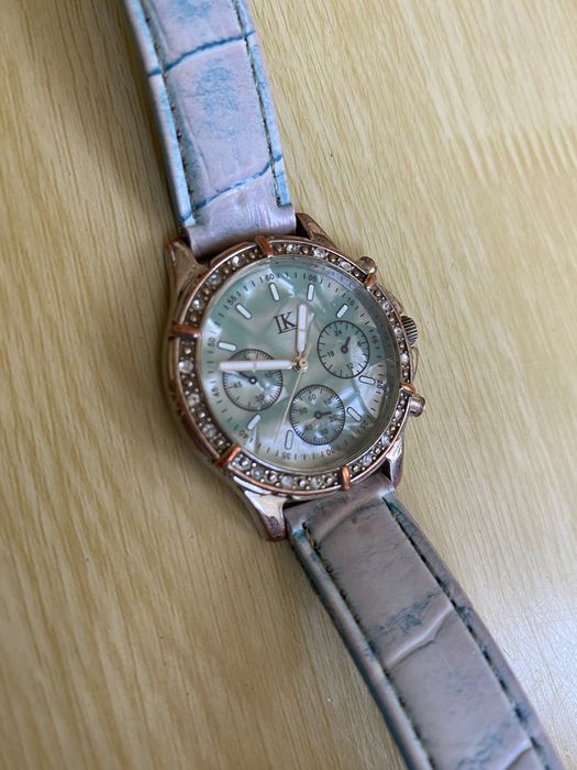 Zegarek na rękę damski IK okrągła tarcza zielony niebieski