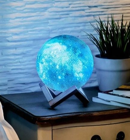 Lampka Księżyc 3D 14 cm – 16 kolorów, RGB LED, pilot, dotykowa, dekora