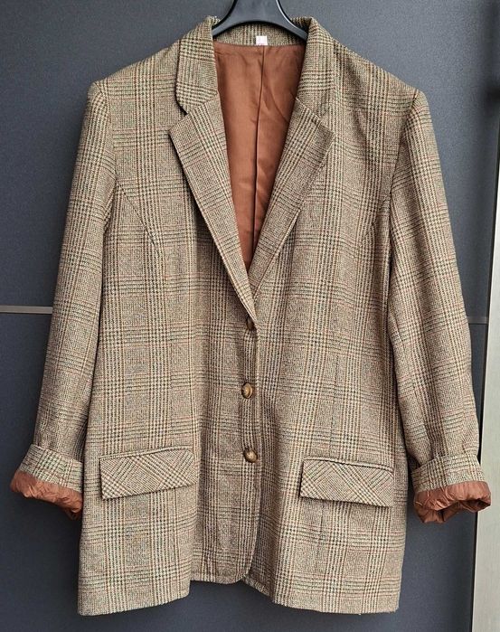 Brązowa marynarka brązowy żakiet blazer XXL 44 Belmode w kratę