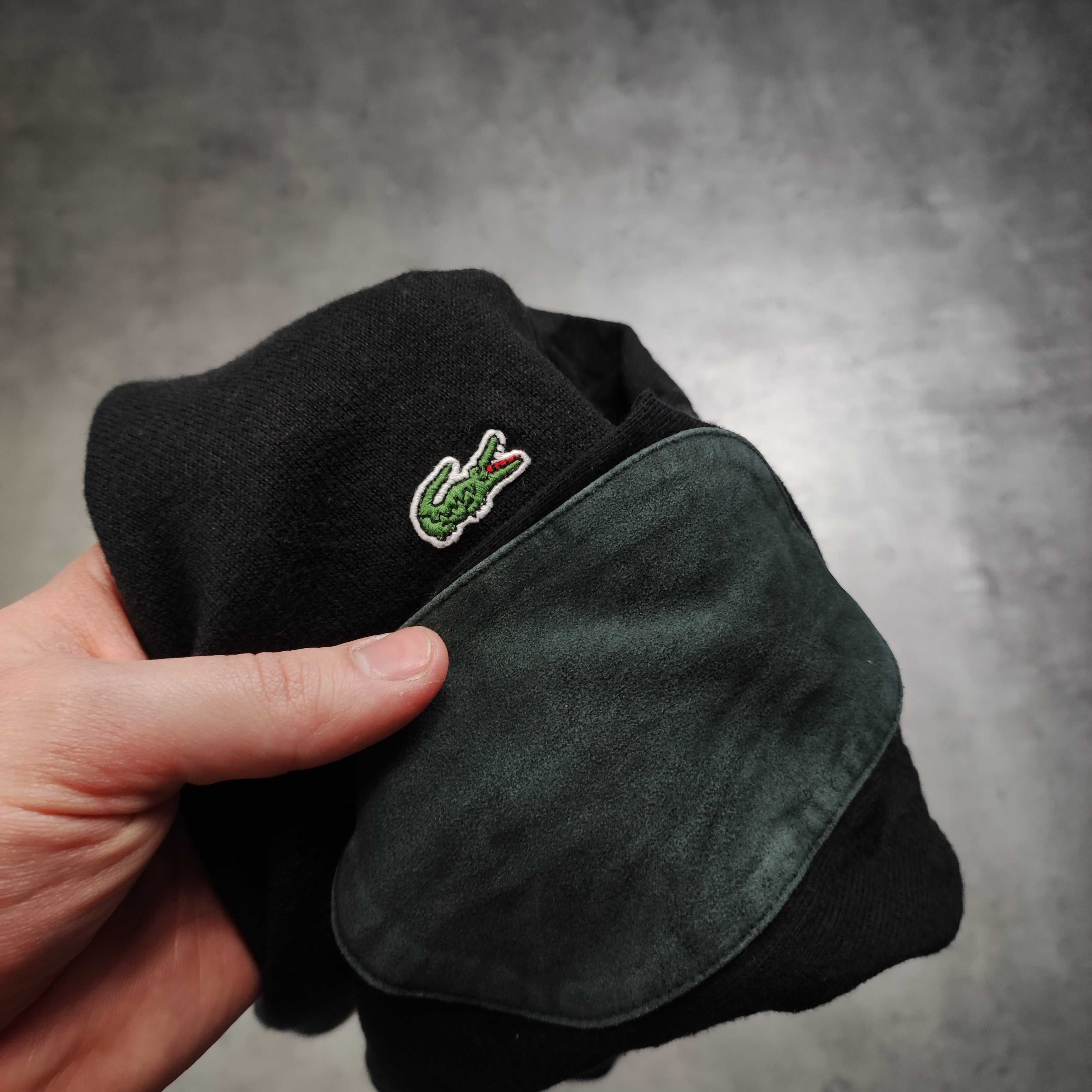 MĘSKI Elegancki Sweter PREMIUM Dodat Kaszmir Lacoste Czarny Haft