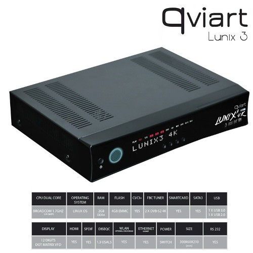 Receptor Satélite UHD Qviart Lunix 3 Twin 4K Enigma 2