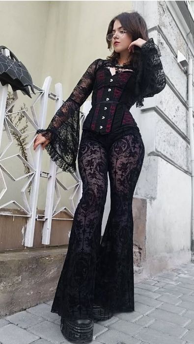 Прозорі штани кльош сітка вишивка велюр готика