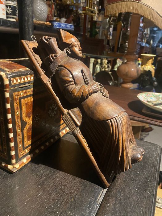 Escultura São Torcato Relicário Madeira Arte Sacra Séc XVIII 27 cm