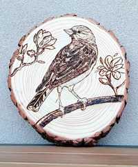 Plaster drewna, drewno, ptak, obraz, sosna, handmade