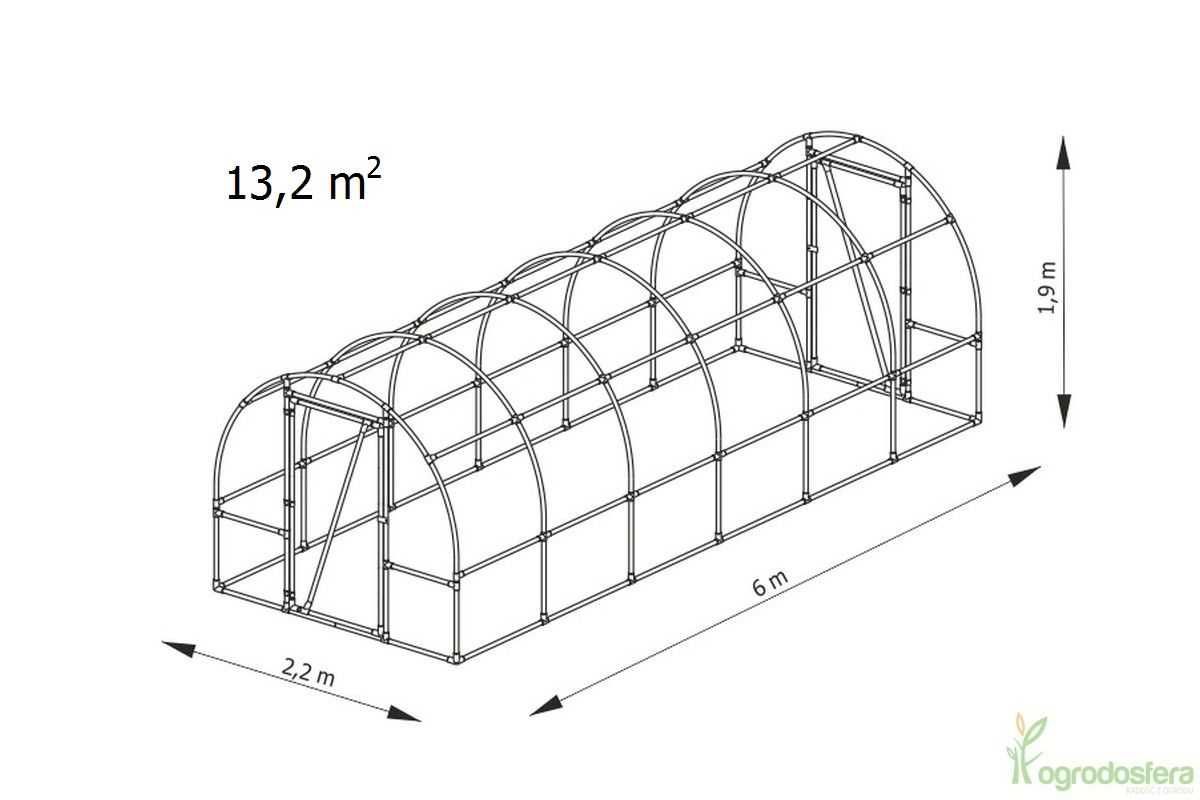 Tunel foliowy ogrodowy PCV Lemar B6 6,0 x 2,2 x 1,9 m (13,2 m2)