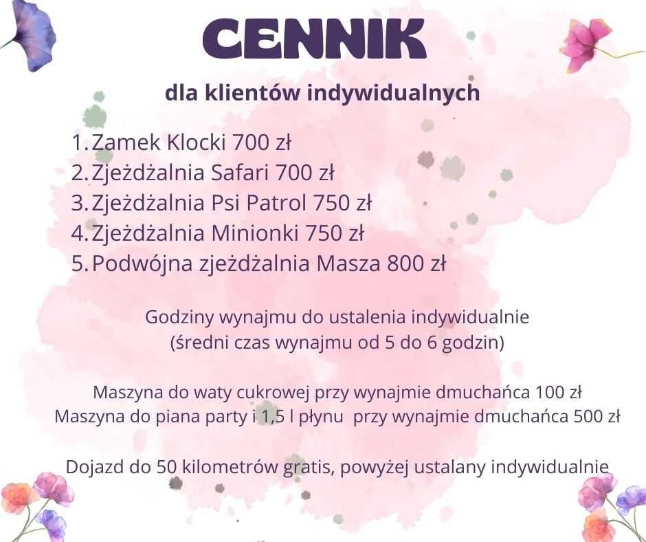 Zjeżdżalnia dmuchana/dmuchaniec/namiot imprezowy/ miś imprezowy/piana