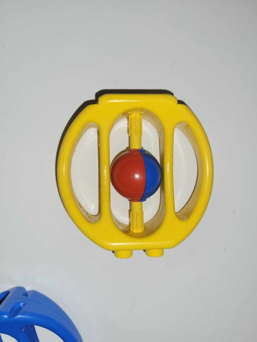 Lego Duplo Yellow Rattle Oval with Red and Blue Wheel (1981)