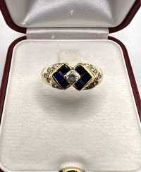 Złoty pierścionek 585 z szafirami i cyrkoniami