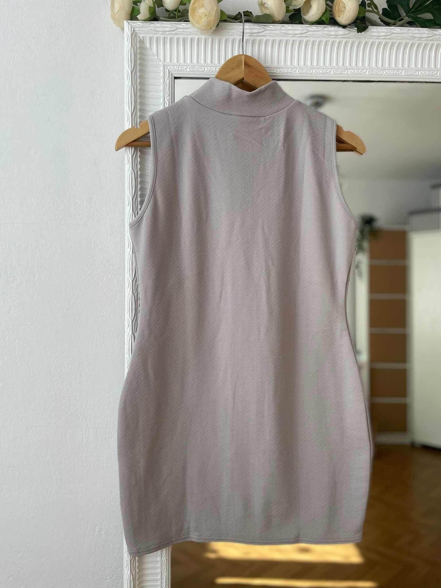 PLT sukienka szara mini półgolf ołówkowa haftki bodycon y2k 40 L 42 XL