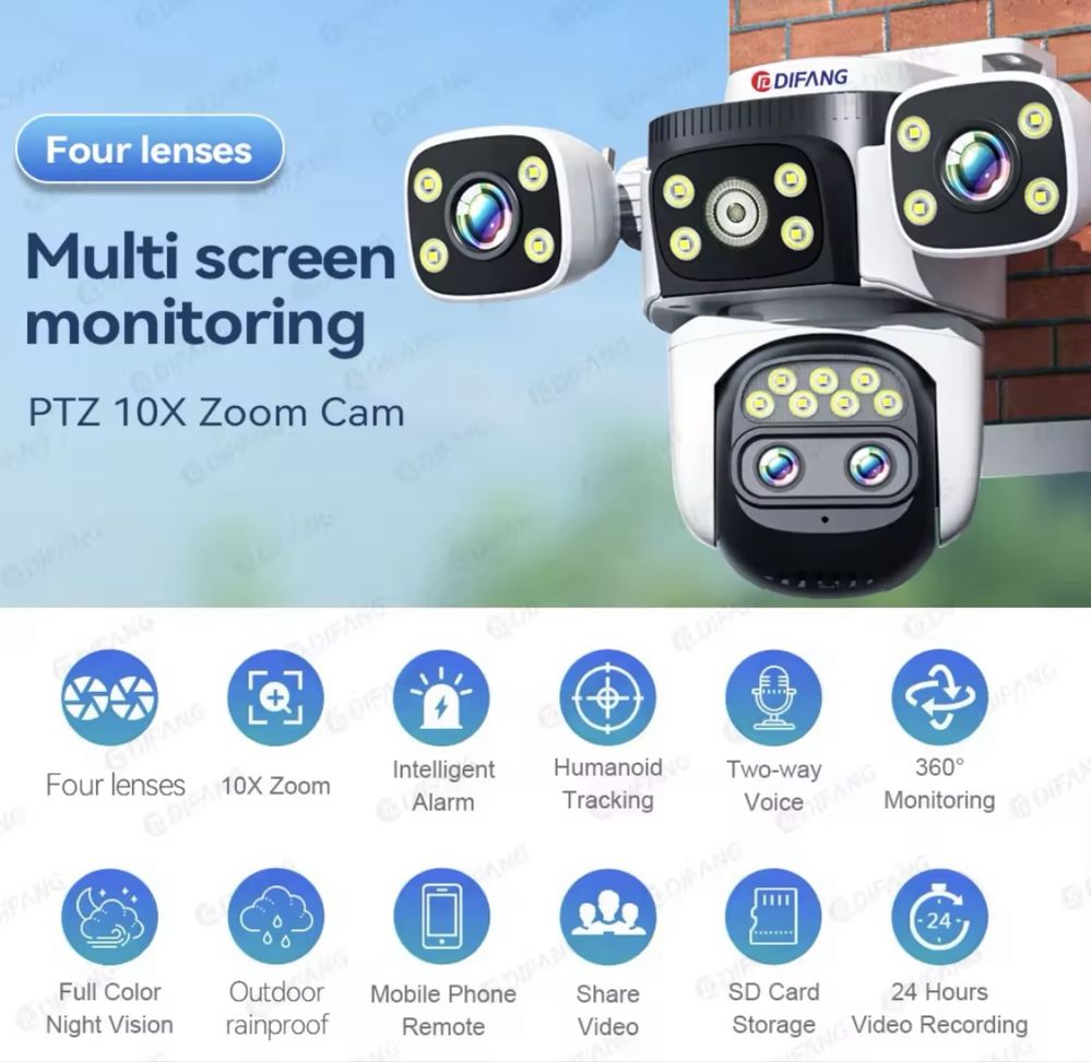 Kamera obrotowa WiFi 4 obiektywy 10K zoom 10x monitoring domu