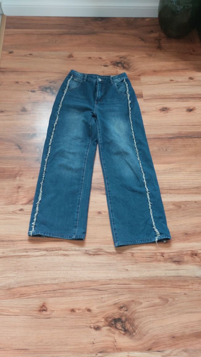 Jeansy szerokie 146 152 baggy wide low spodnie jeansowe dziewczęce
