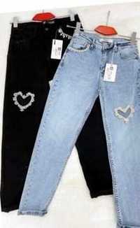 Spodnie jeans tylko czarne XS z cyrkoniowym sercem