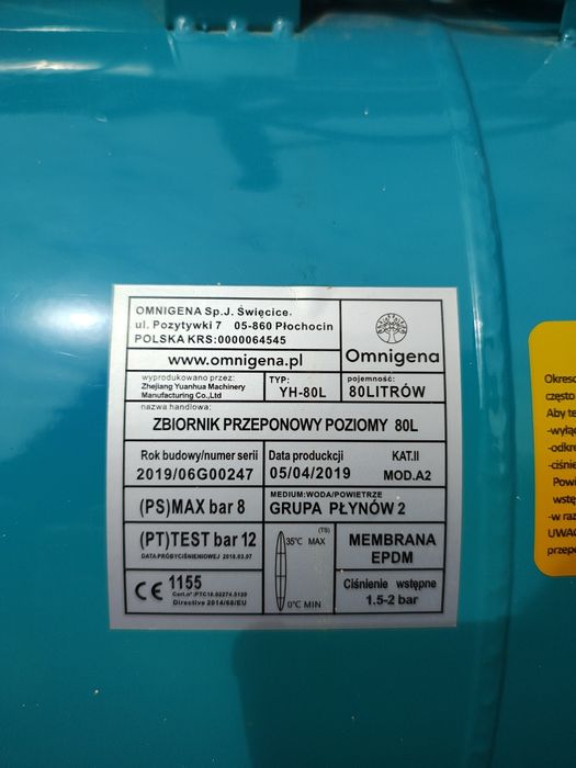 Zestaw hydroforowy, hydrofor Omnigena MH 1300 INOX + zbiornik 80l