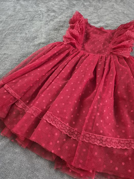 Sukienka tiulowa 104 bordowa święta