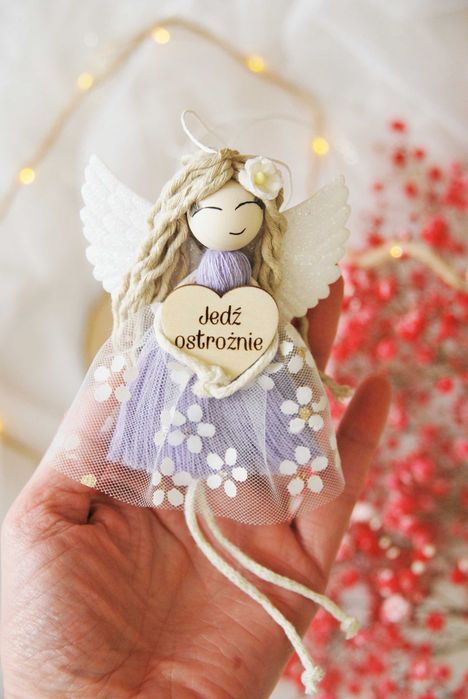 Zawieszka do samochodu Aniołek - Jedź ostrożnie - fiolet | Do auta