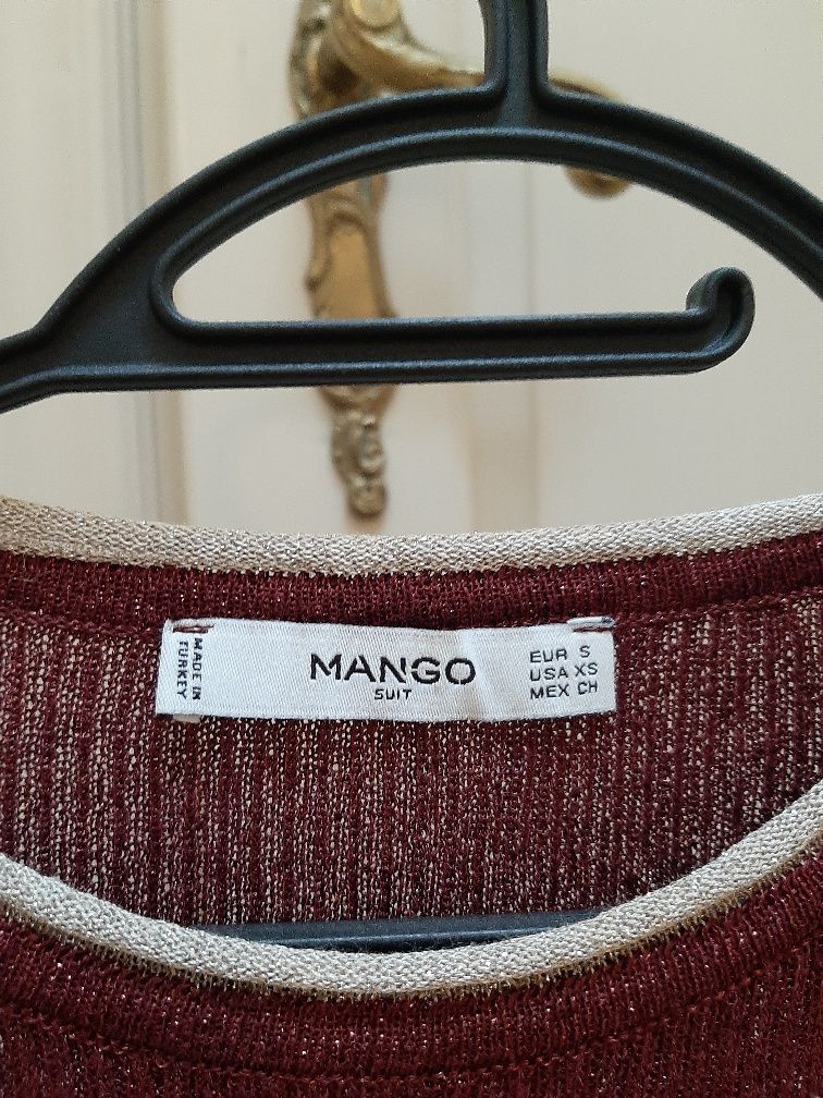 Sweter stretch Mango rozmiar S burgundowy ze zlota nitka