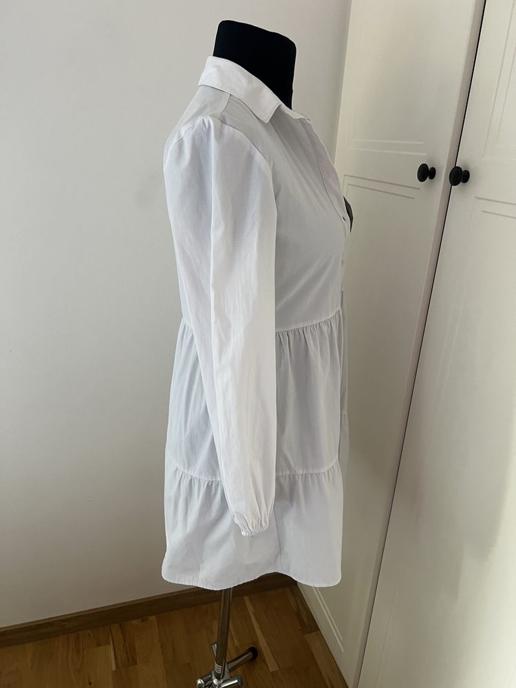 Stradivarius – Biała sukienka koszulowa, rozmiar S, 50% bawełna