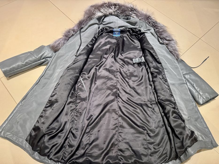 Płaszcz szary OCHNIK, skórzany ocieplany rozmiar M