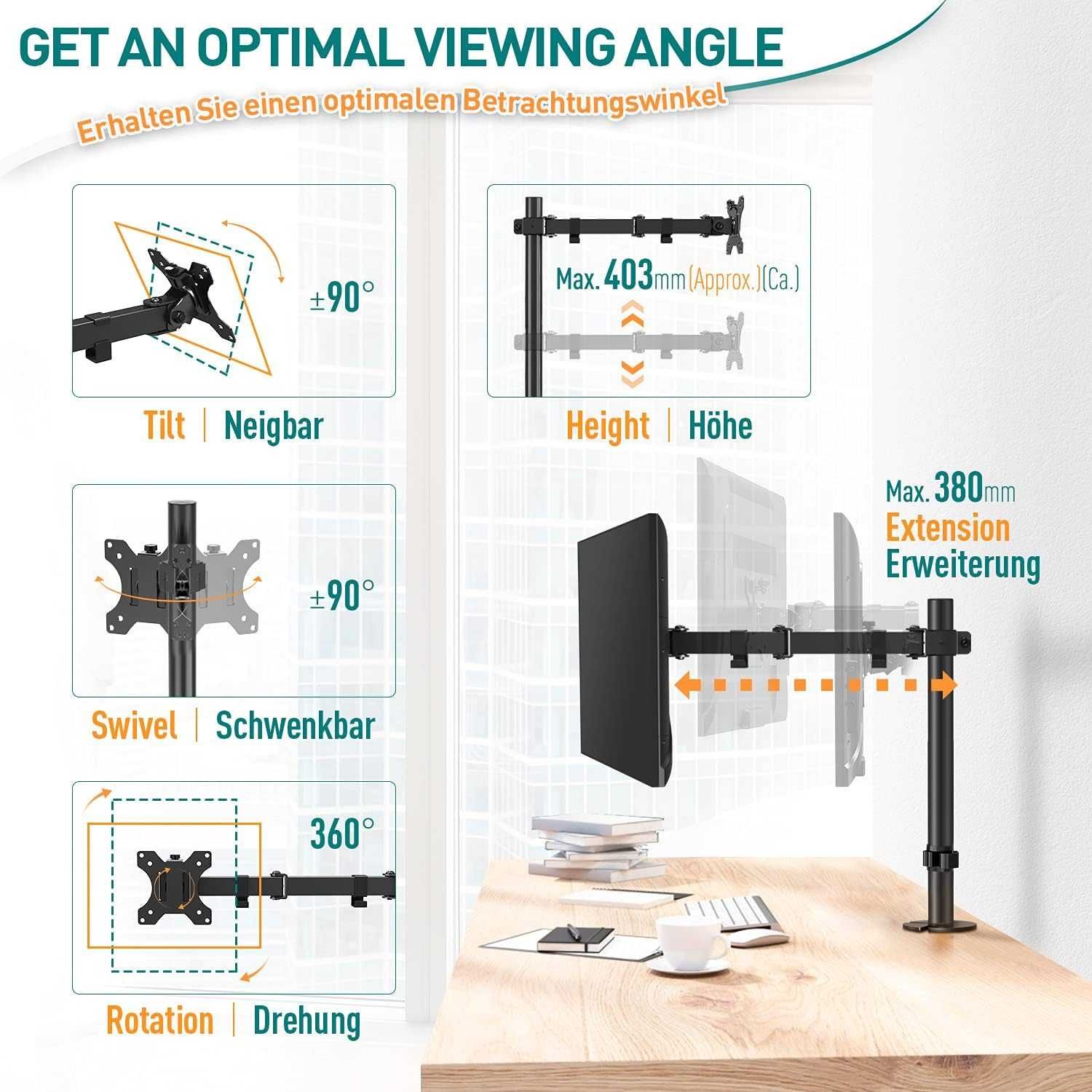 Uchwyt ergonomiczny Stojak na monitor 13-27" 8kg stabilny