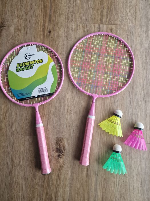 Zestaw do badmintona – różowe paletki + 3 kolorowe lotki + pokrowiec