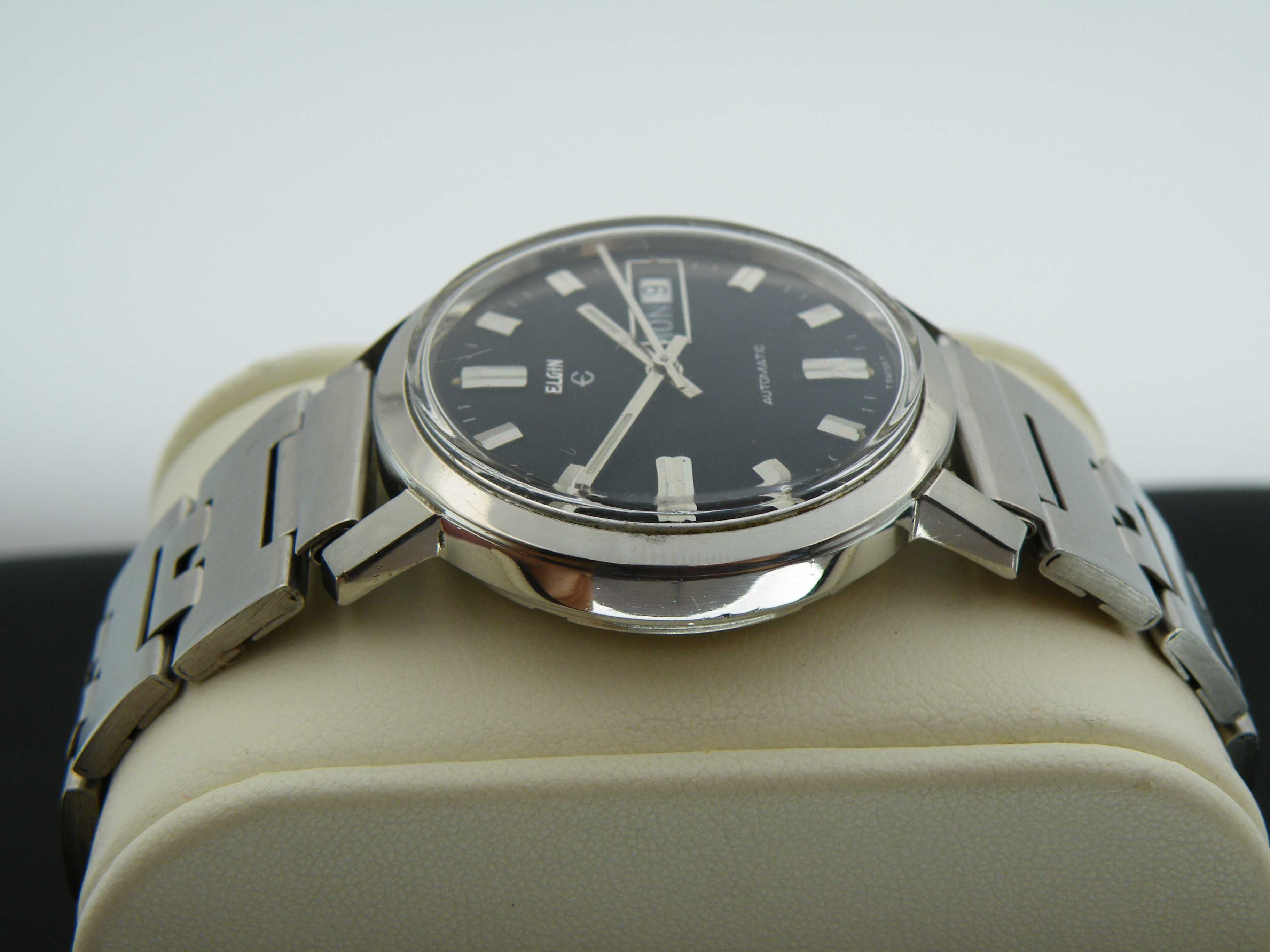 Elgin Automatic Vintage z Czarną Tarczą w Stalowej Kopercie