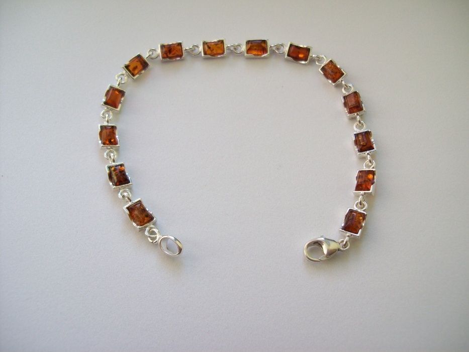 bransoletka srebrna z bursztynem