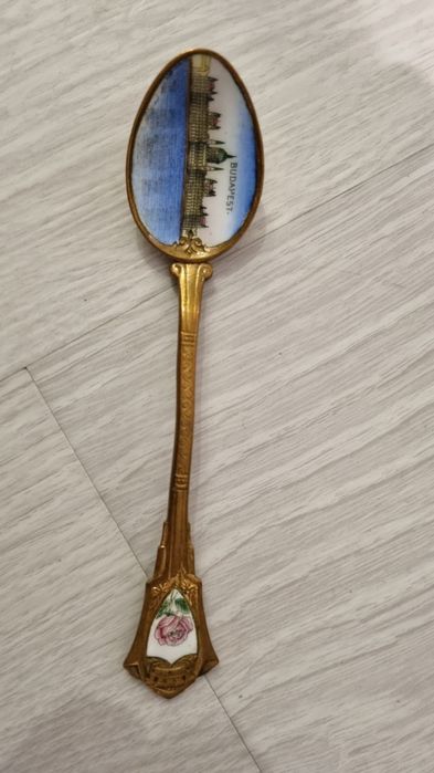 Łyżeczka z porcelanowym obrazkiem Antyk Budapeszt Węgry Pamiątka