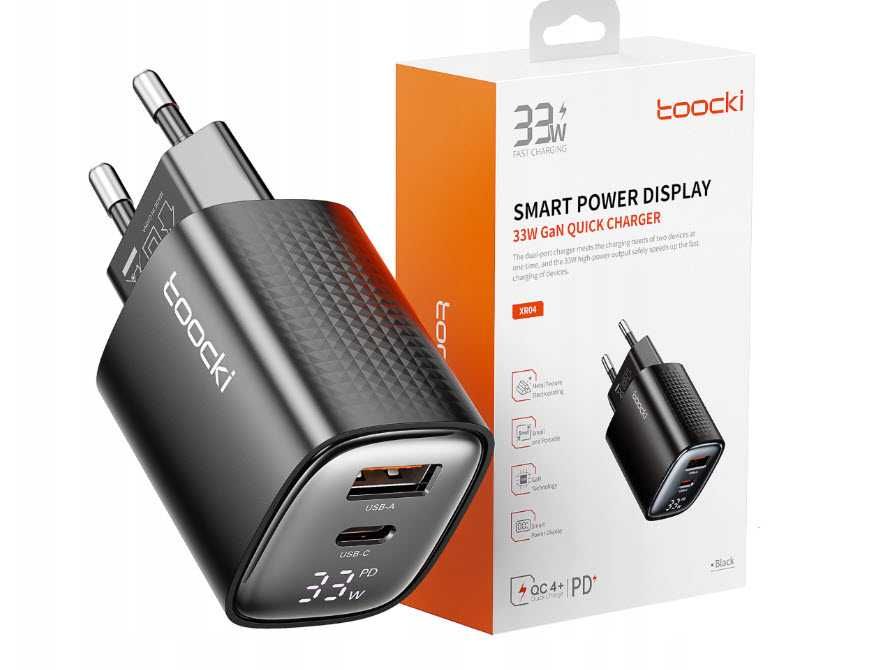 Ładowarka Toocki GaN 33W 1*USB A 1*USB C z wyświetlaczem cyfrowym