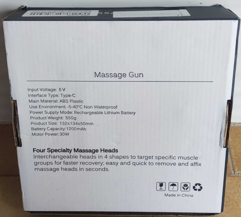 Pistola de massagem recarregável com 4 acessórios - NOVA