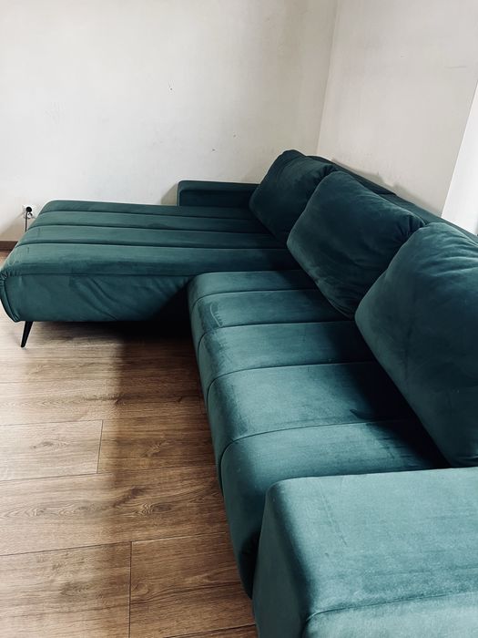Narożnik butelkowa zieleń VELVET NEW lewy