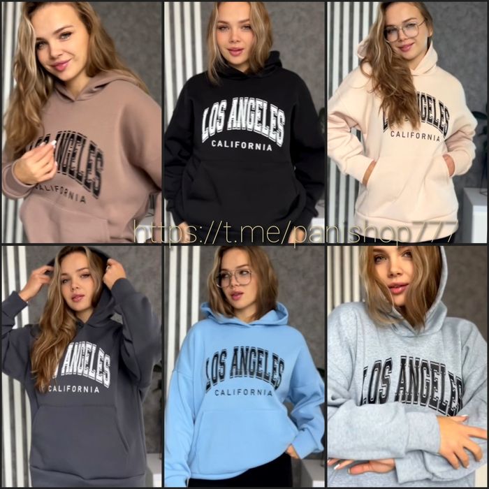 ‼️ Жіноча кофта худі на флісі LOS ANGELES. Р.42-50