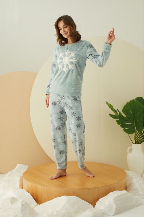 Тепла жіноча піжама на зиму фліс махра Arcan| S | морська хвиля