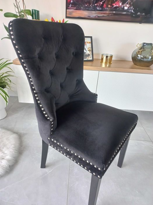 Krzesła Glamour czarne welurowe