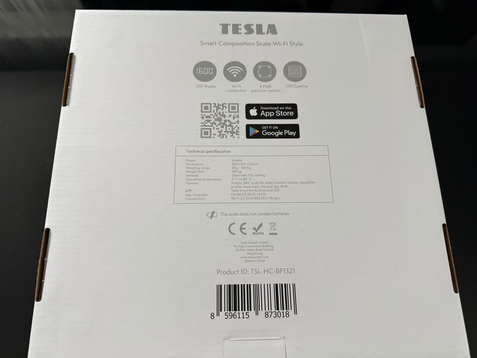 Tesla Smart Waga łazienkowa Style WiFi (TSL-HC-BF1321) Aplikacja BMI